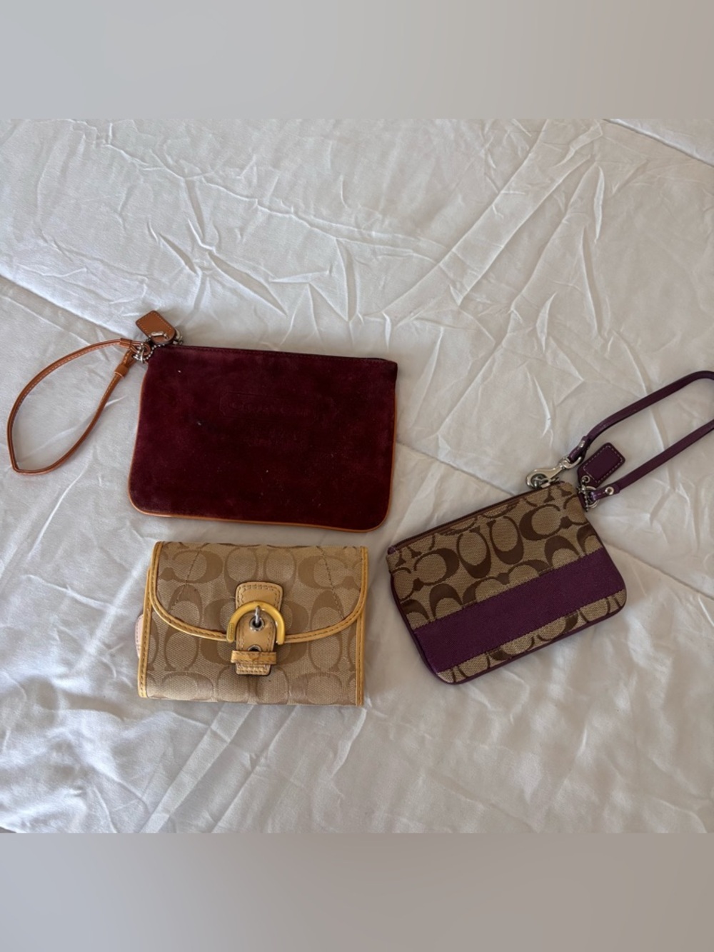 Bundle- Coach Signature Canvas Wallet and Two Wristlets in Beige and Purple